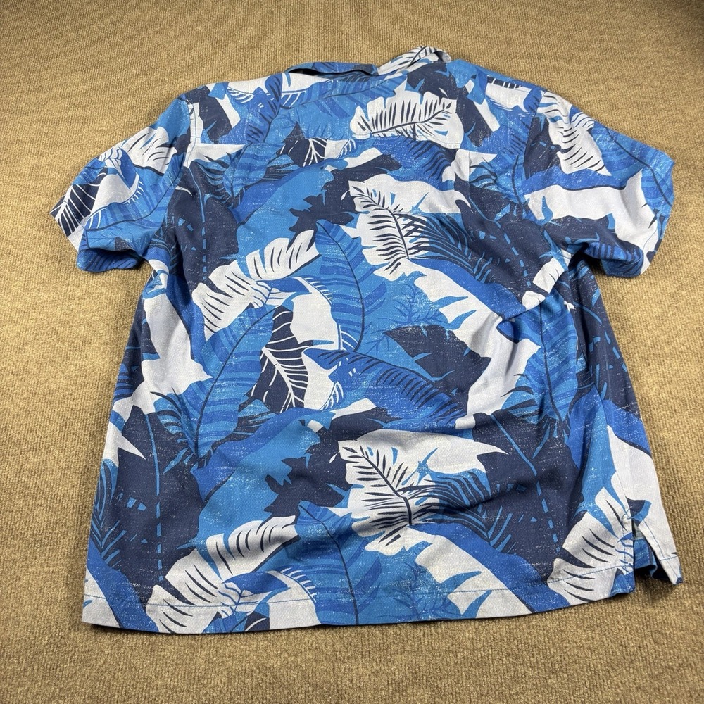 Tommy Bahama Mens Large Blue Palm Print Silk Short Sleeve Button Front Shirt - Picture 6 of 8